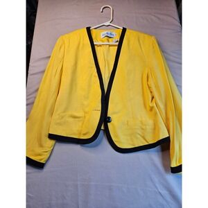 JH Collectibles Petite Yellow Blazer‎ Black Trim 100% Rayon Women's Size 10